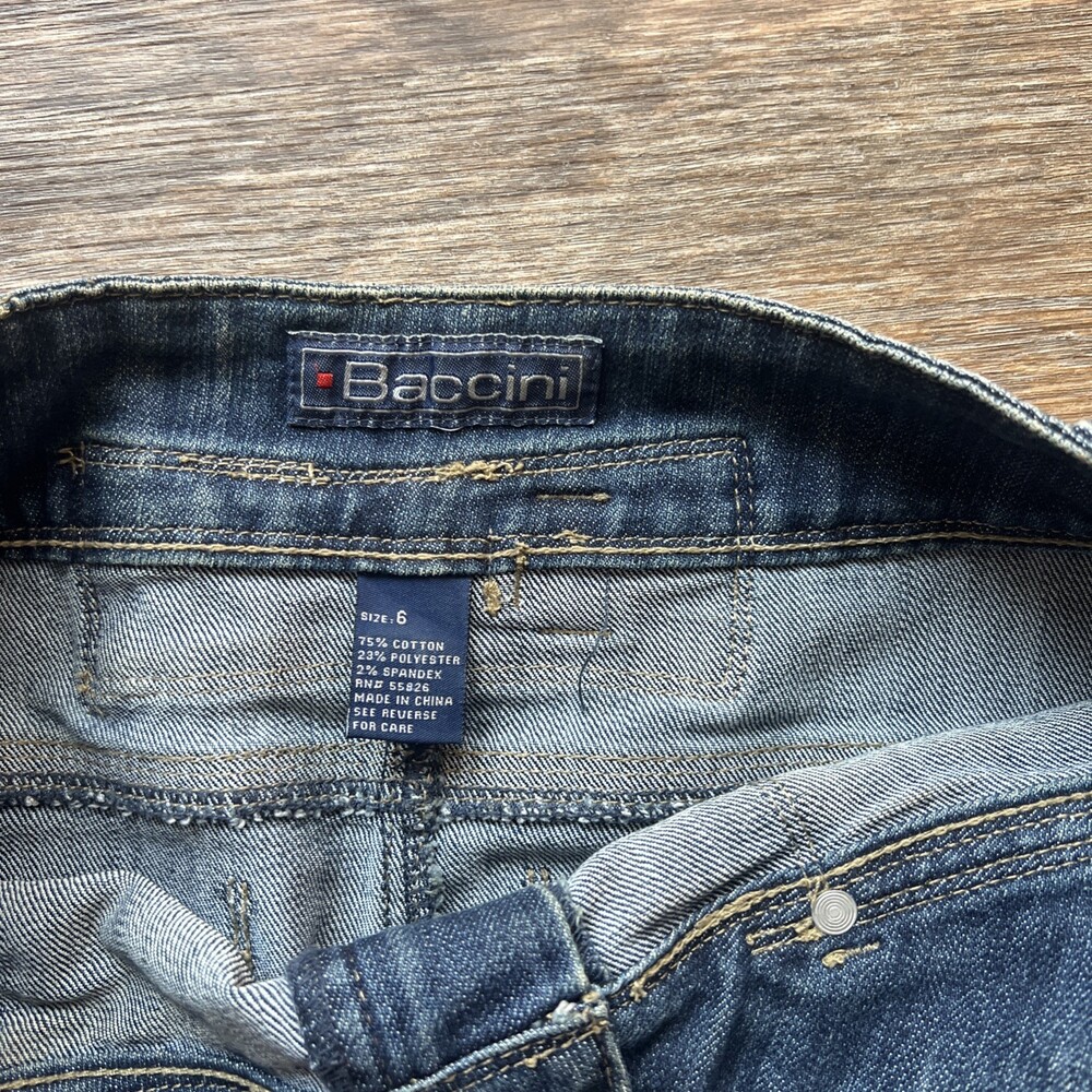Vintage Baccini Stretch Denim Knee Length Skirt Sz 6 Dark Wash Back Buckle - Picture 5 of 11